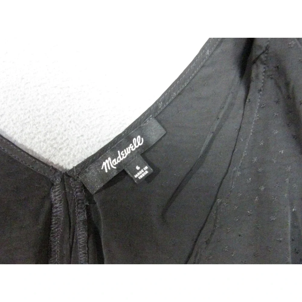 Madewell Top Womens 6 Black Rouched Jacquard Romantic V Neck Soft Viscose